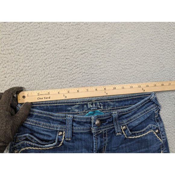 Ariat Jeans Womens 28 Turquoise Whipstitch Boot Flap Pockets Western Blue - Picture 7 of 16